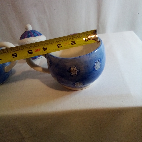 Christmas blue snowman teapot And cup . Beautiful Condition - Picture 12 of 12
